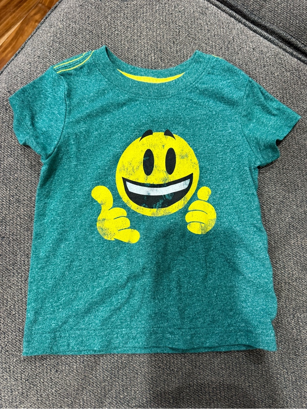 Cat & Jack Teal Short Sleeve Tee with Yellow Smiley Thumbs Graphic